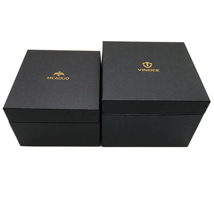 Custom Logo Luxury Paper Gift Box Packaging Black Watch Boxes Cases With Gold Stamping