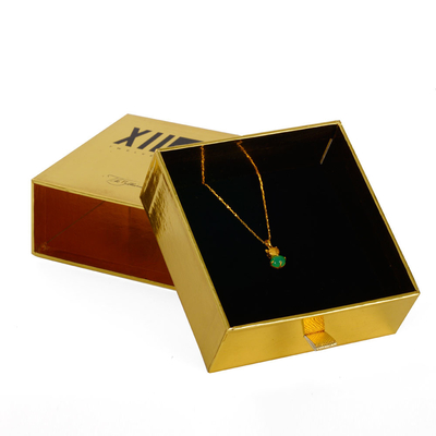 Custom Logo Luxury Slide Drawer Gold Metallic Paper Necklace Velvet Jewelry Box