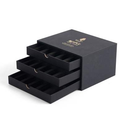Personalised Luxury Rigid Board Three Tier Gift Box With Gold Foil Logo