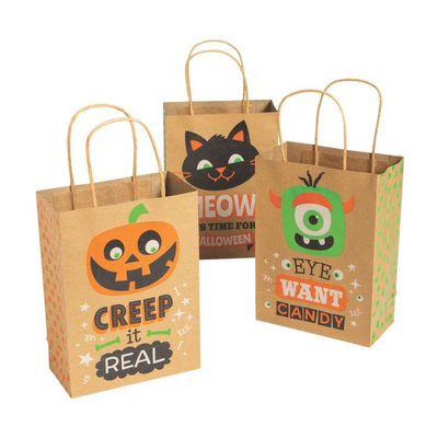 Custom Print Brown Kraft Paper Halloween Party Candy Sweet Goodie Gift Bags With Logo