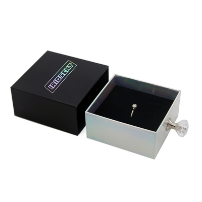 Custom Luxury Black Paper Sliding Drawer Velvet Jewelry Ring Box