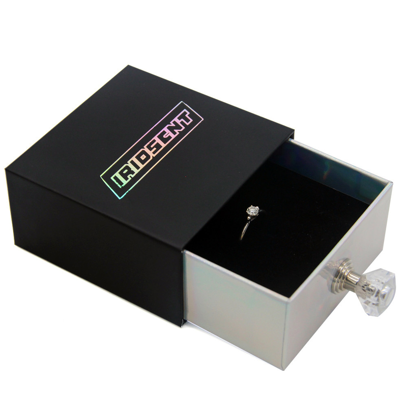Custom Luxury Black Paper Sliding Drawer Velvet Jewelry Ring Box